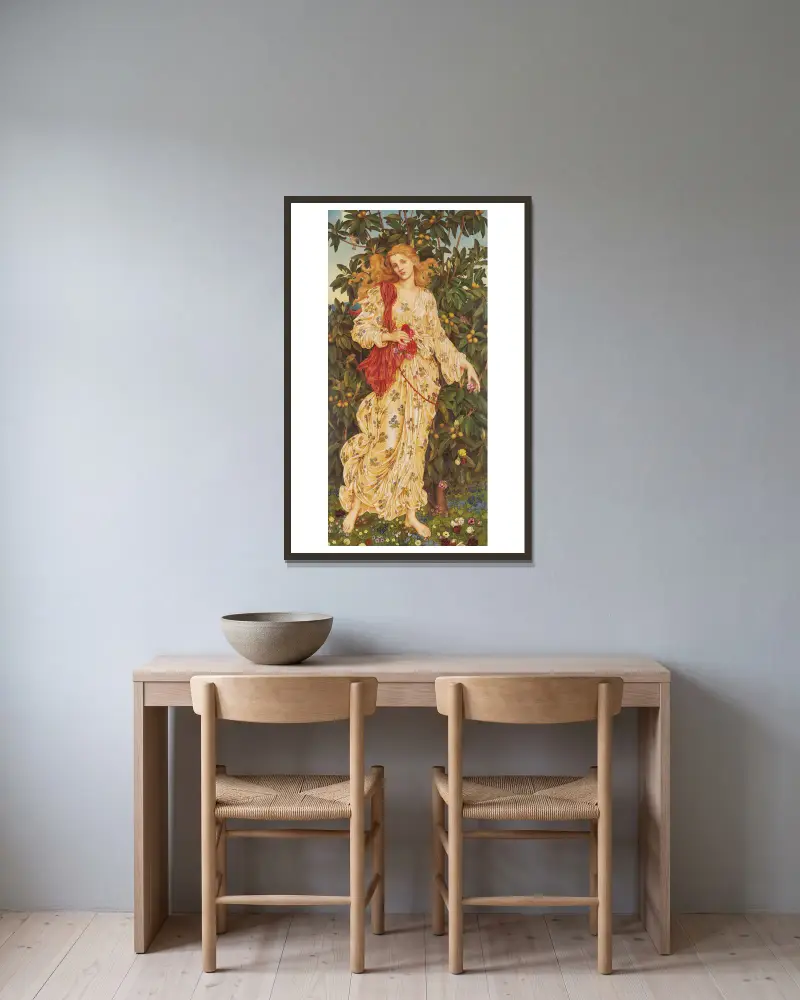 Flora av Evelyn De Morgan inramad på en vägg