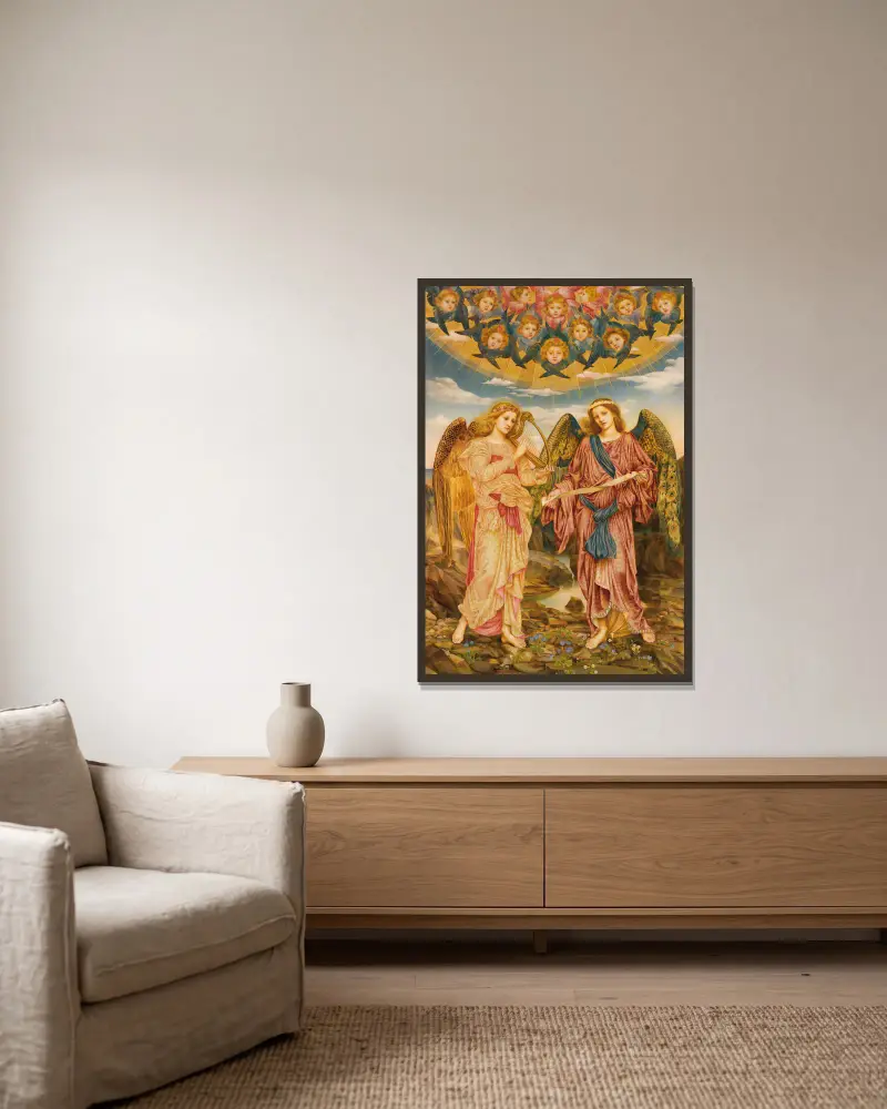Gloria in Excelsis av Evelyn De Morgan inramad på en vägg