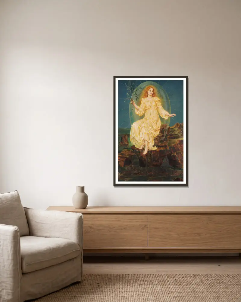 Lux in Tenebris av Evelyn De Morgan inramad på en vägg