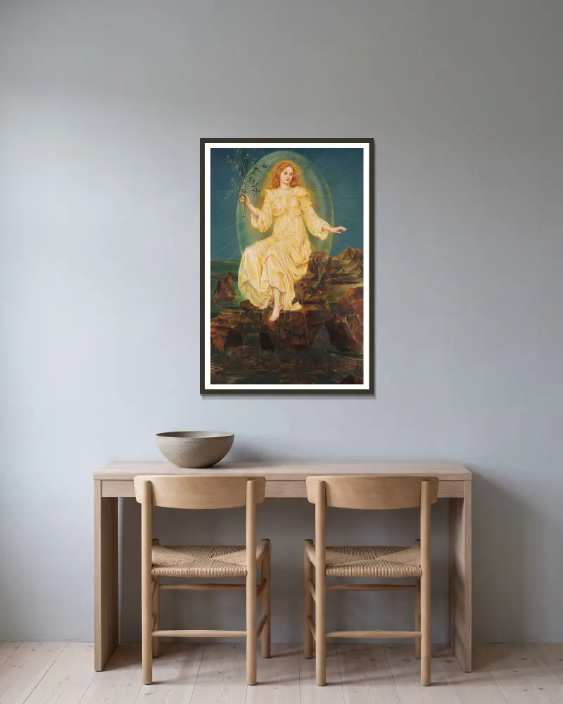 Lux in Tenebris av Evelyn De Morgan inramad på en vägg