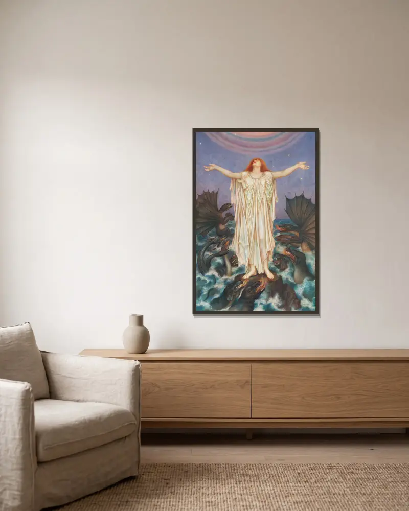 S.O.S. av Evelyn De Morgan inramad på en vägg