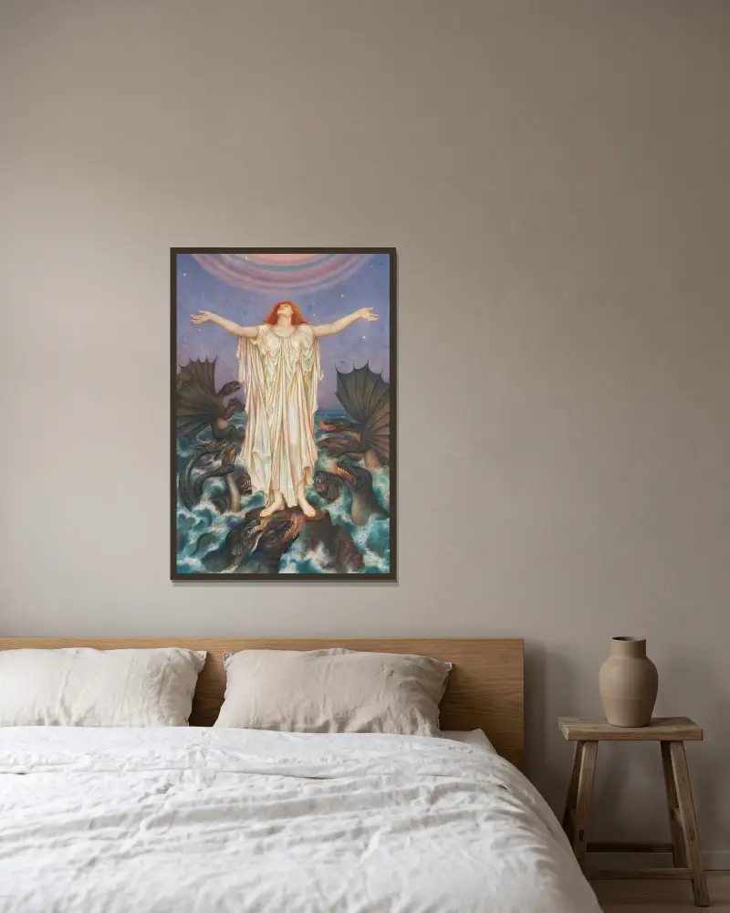 S.O.S. av Evelyn De Morgan inramad på en vägg