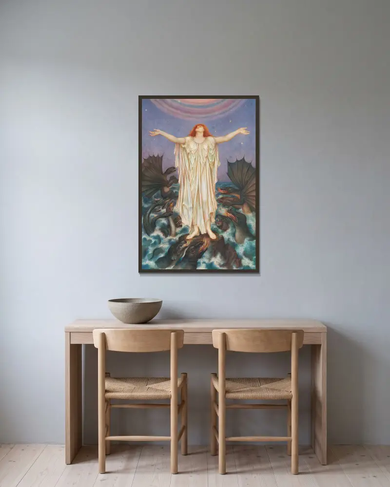 S.O.S. av Evelyn De Morgan inramad på en vägg
