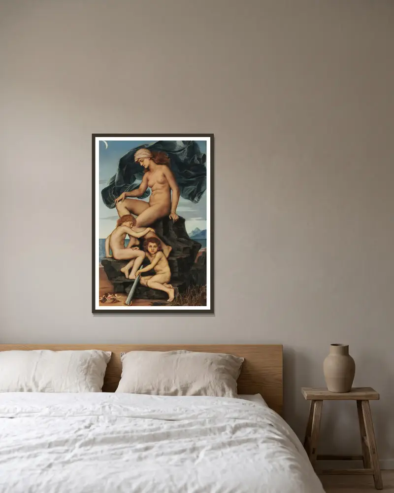 Sömnen och döden, nattens barn av Evelyn De Morgan inramad på en vägg