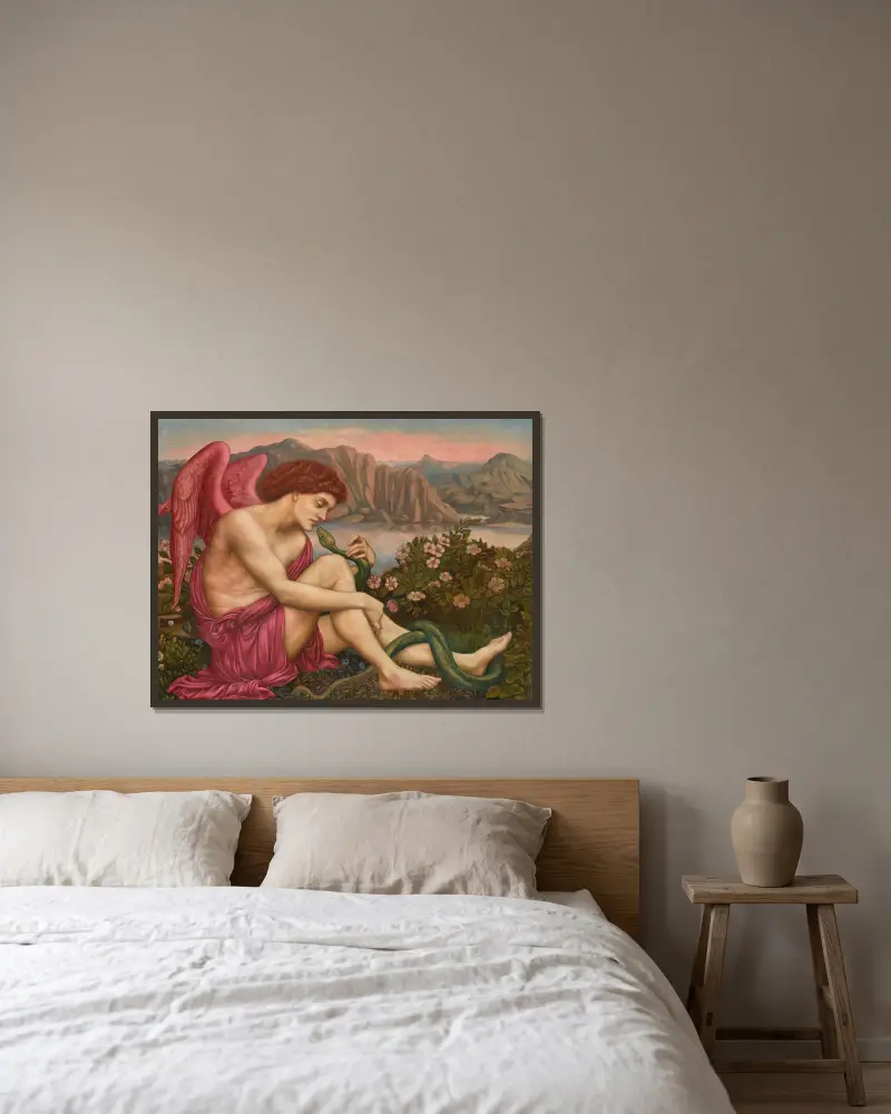 The Angel With The Serpent av Evelyn De Morgan inramad på en vägg