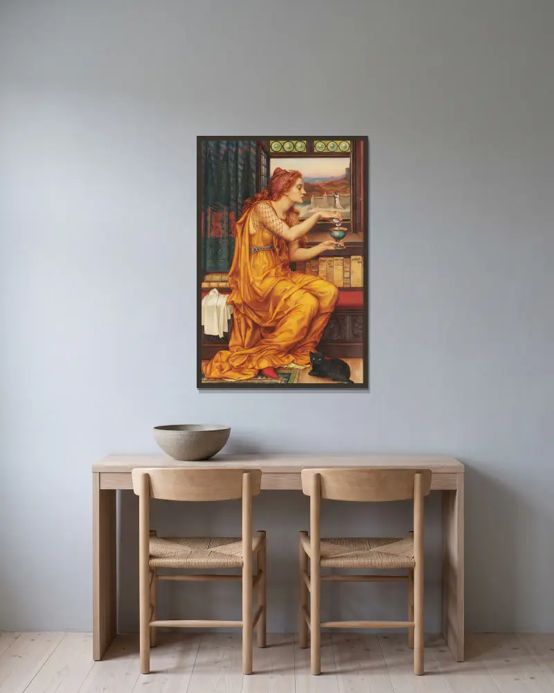 The Love Potion av Evelyn De Morgan inramad på en vägg