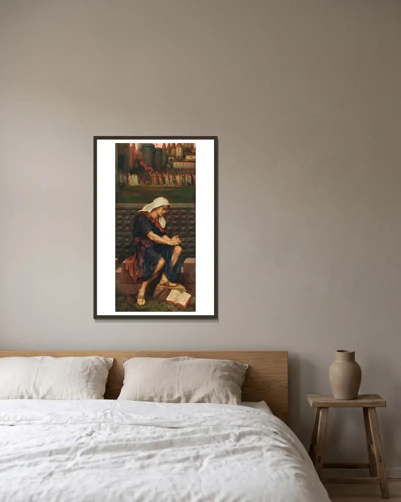 Den fattige mannen som räddade staden av Evelyn De Morgan inramad på en vägg