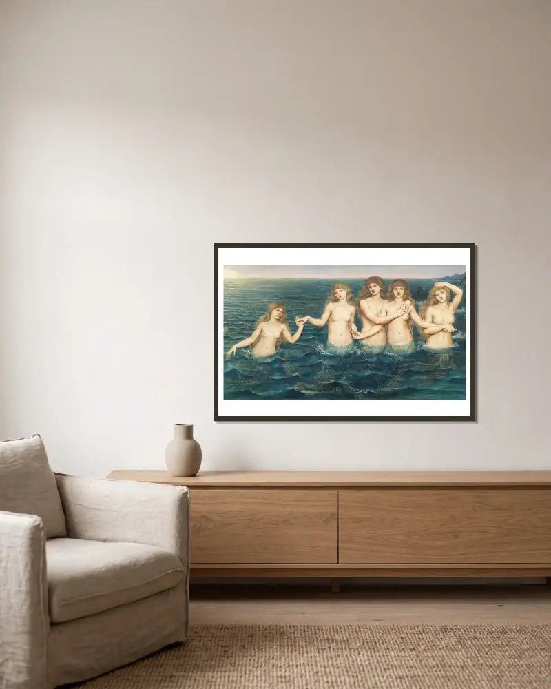 The Sea Maidens av Evelyn De Morgan inramad på en vägg