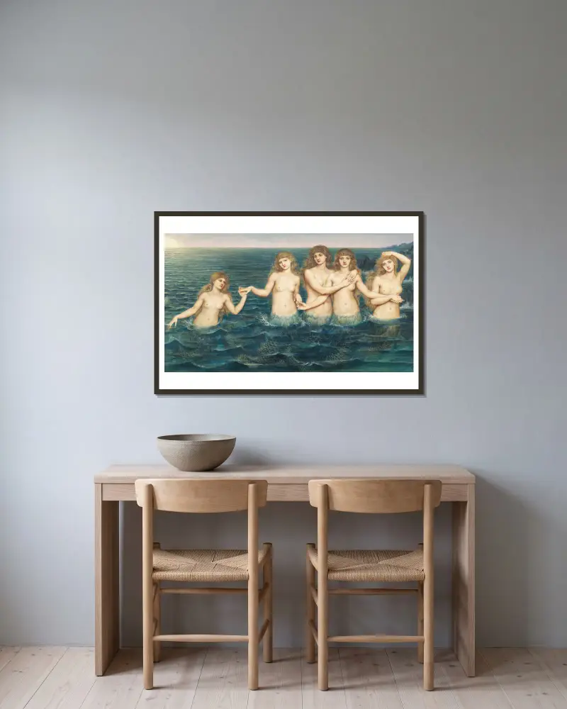 The Sea Maidens av Evelyn De Morgan inramad på en vägg