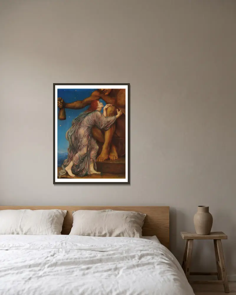 Die Anbetung des Mammon von Evelyn De Morgan gerahmt an einer Wand