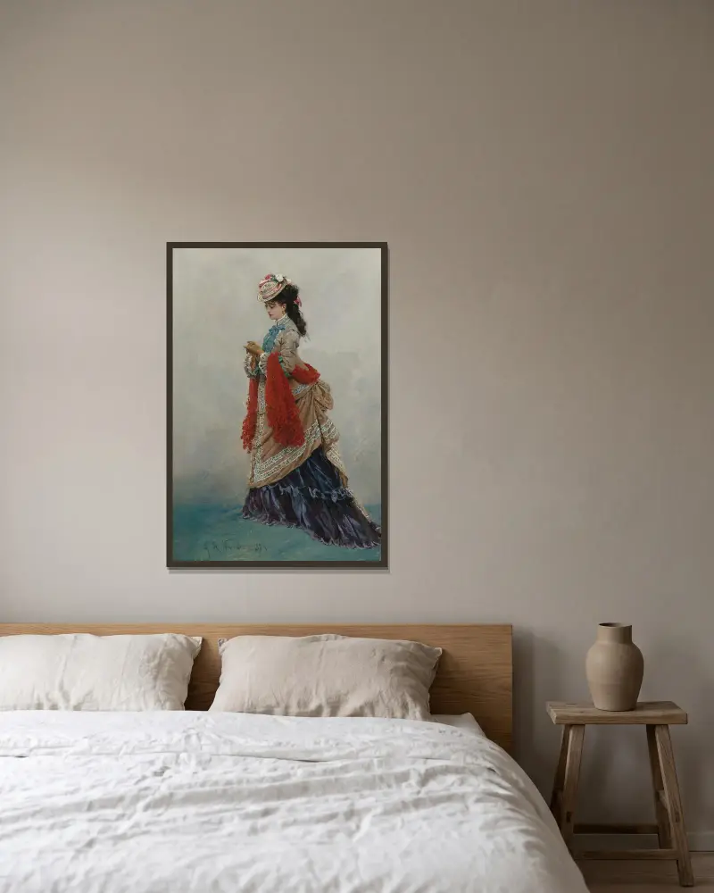 En elegant kvinna av Alphonse Marie de Neuville inramad på en vägg