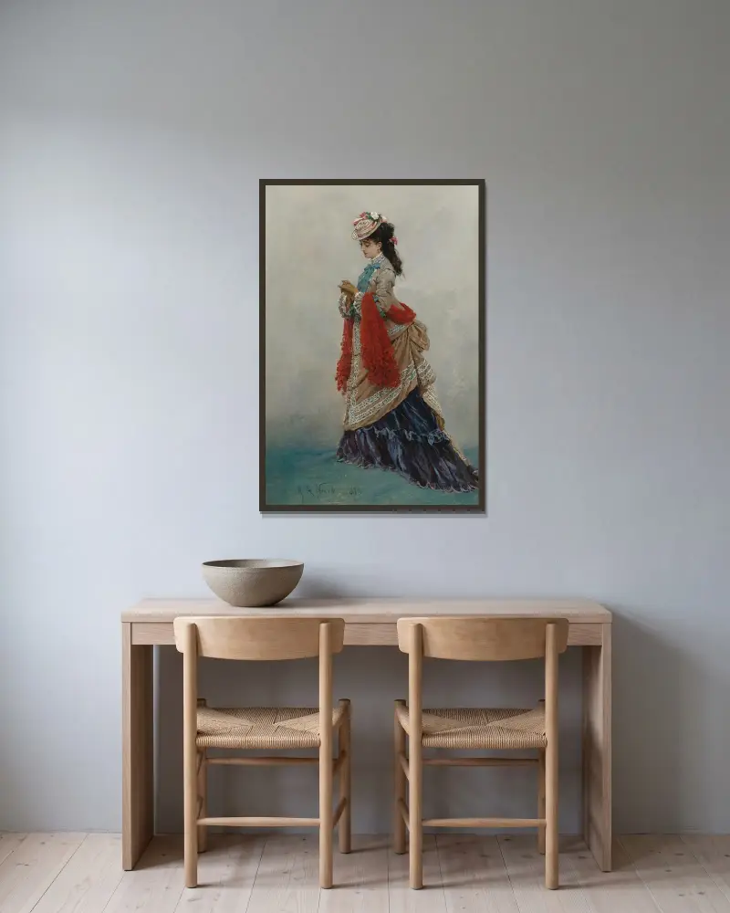 En elegant kvinna av Alphonse Marie de Neuville inramad på en vägg