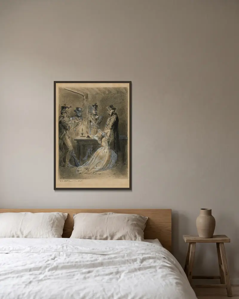 Fantine aux pieds de Javert av Alphonse Marie de Neuville inramad på en vägg