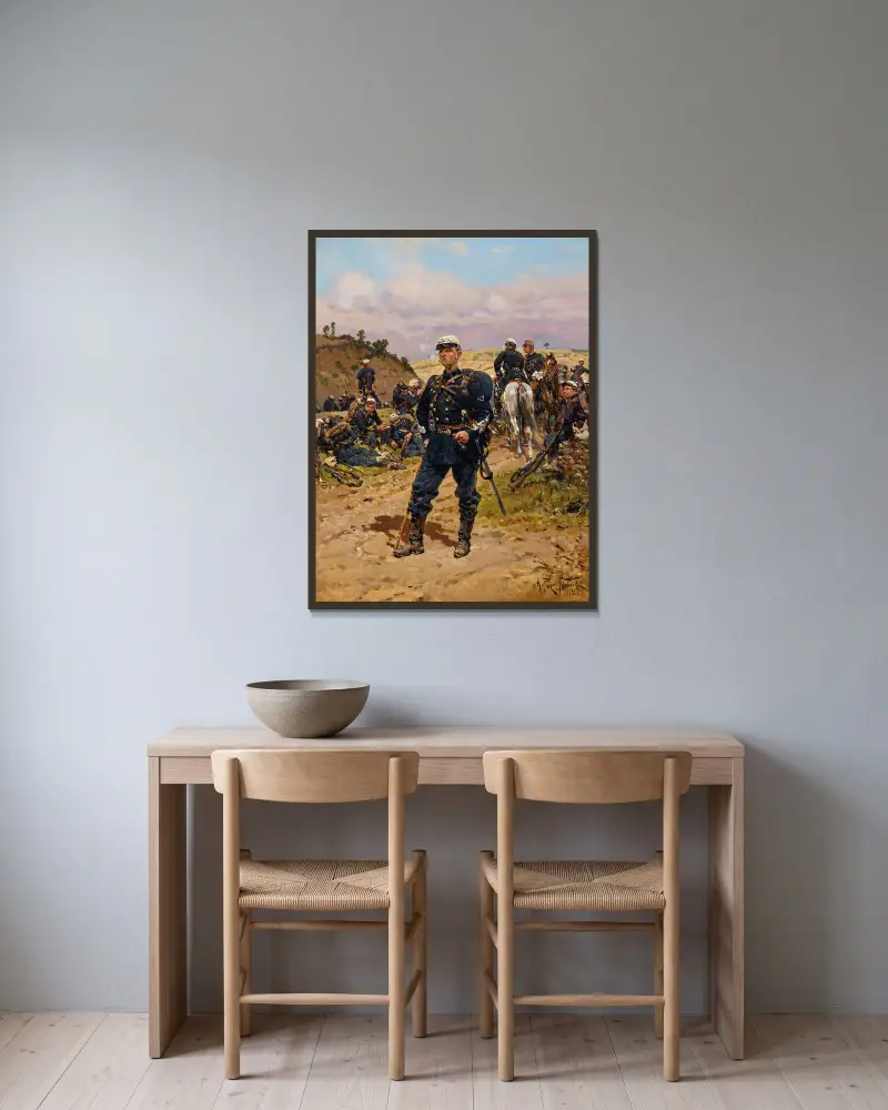 Sergeantmajor vid fotskyttejägarna av Alphonse Marie de Neuville inramad på en vägg