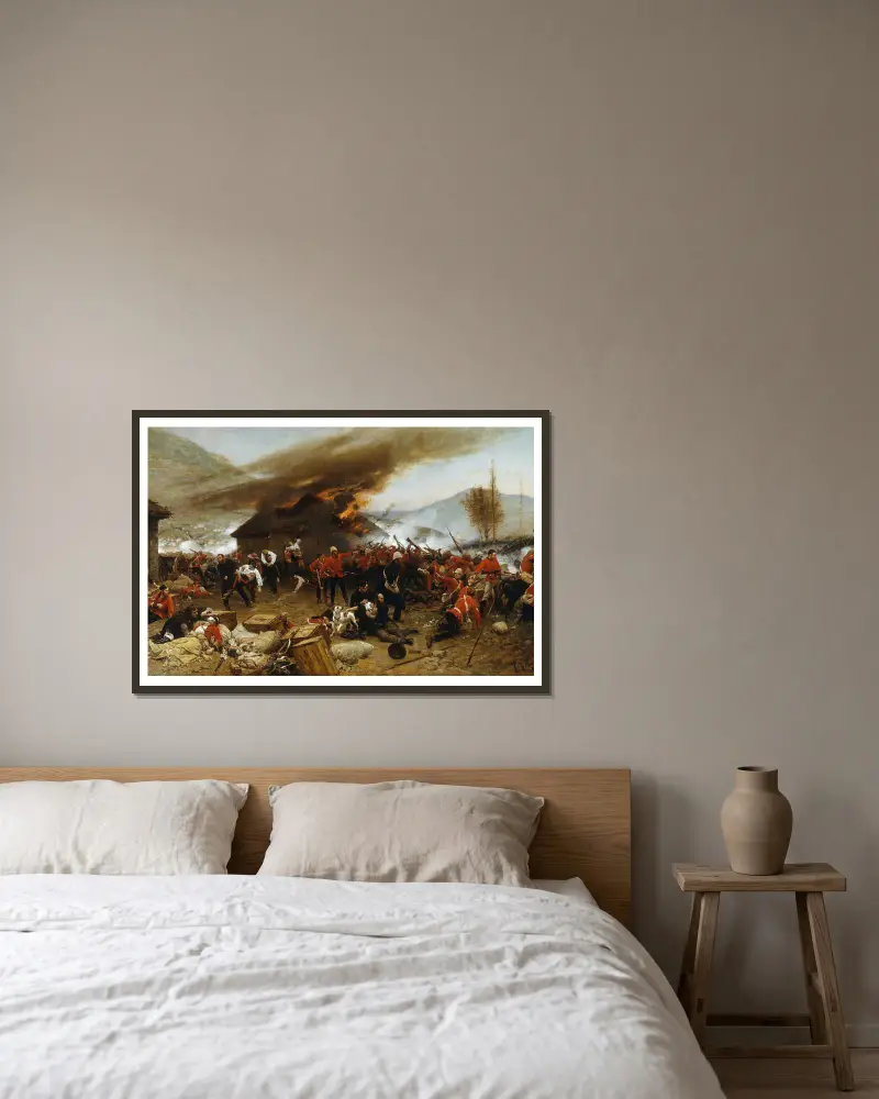 Die Verteidigung von Rorke's Drift 1879 von Alphonse Marie de Neuville gerahmt an einer Wand