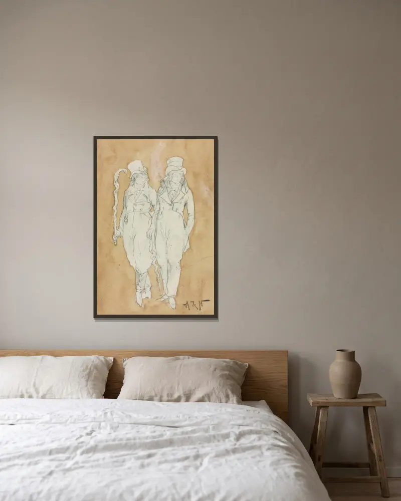 Zwei modische junge Männer (stehend) von Alphonse Marie de Neuville gerahmt an einer Wand