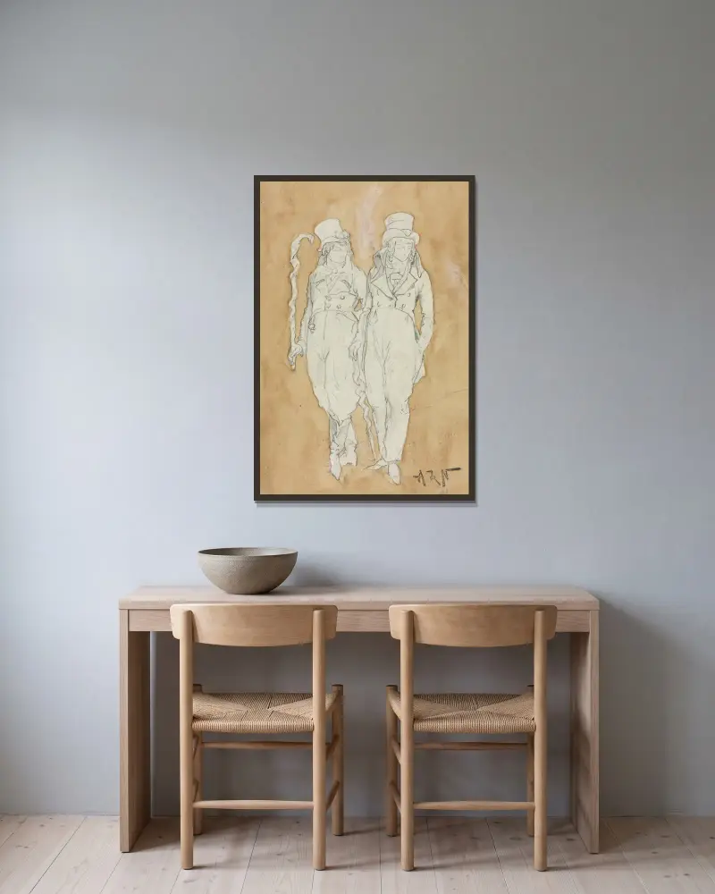 Zwei modische junge Männer (stehend) von Alphonse Marie de Neuville gerahmt an einer Wand