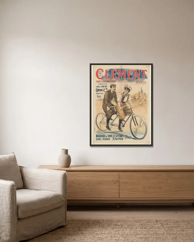 Clément, Paris. Société des vélocipèdes Clément av Pal (Jean de Paleologue) inramad på en vägg