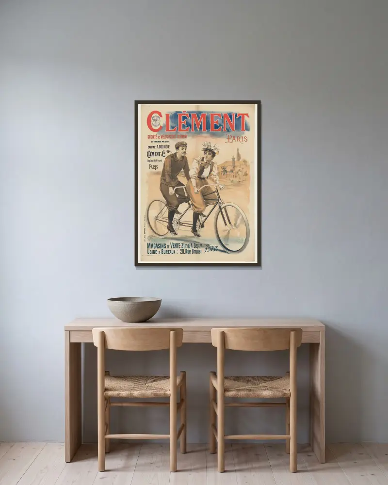 Clément, Paris. Société des vélocipèdes Clément av Pal (Jean de Paleologue) inramad på en vägg