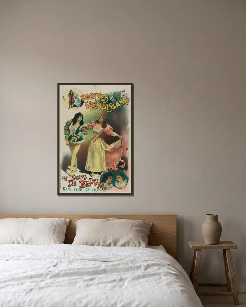 Danses Renaissance. Les Soeurs De Belval i sin repertoar av Pal (Jean de Paleologue) inramad på en vägg