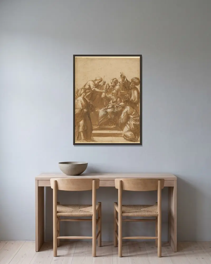 De tre vise männens tillbedjan av Jusepe de Ribera inramad på en vägg