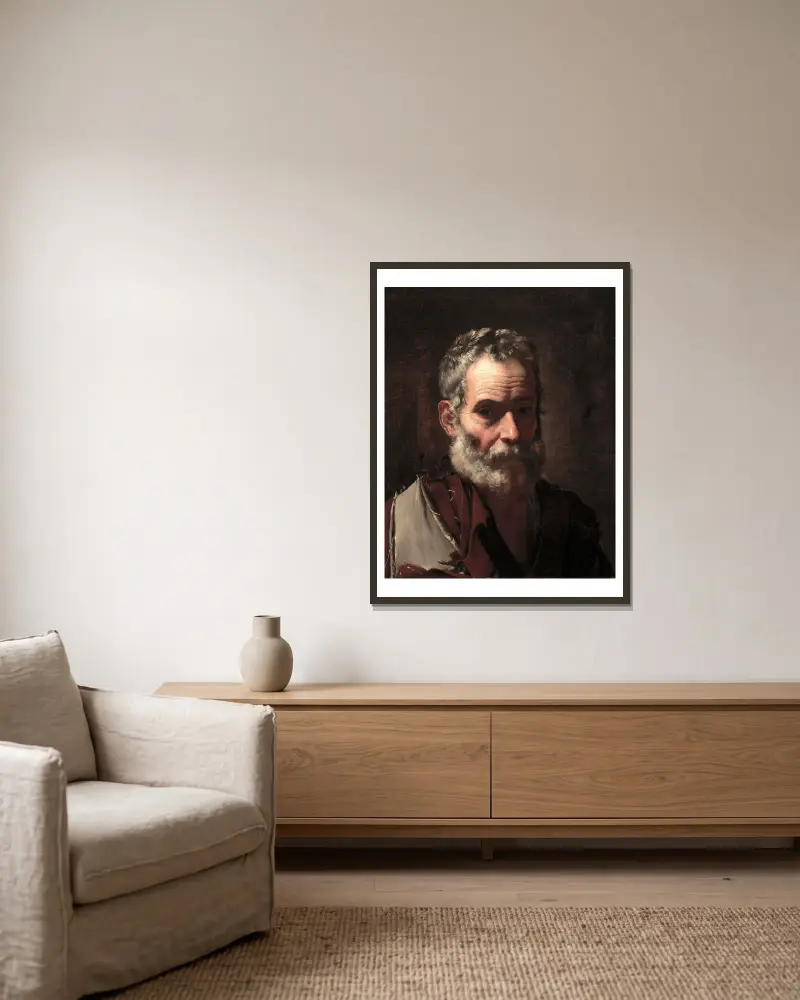 Ein alter Mann von Jusepe de Ribera gerahmt an einer Wand
