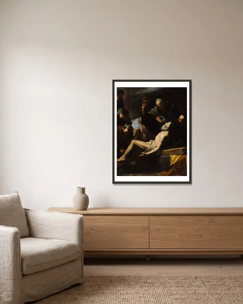 Martyrium des Heiligen Andreas von Jusepe de Ribera gerahmt an einer Wand