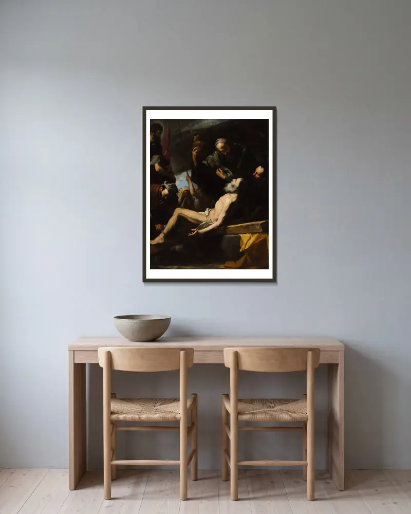 Martyrium des Heiligen Andreas von Jusepe de Ribera gerahmt an einer Wand