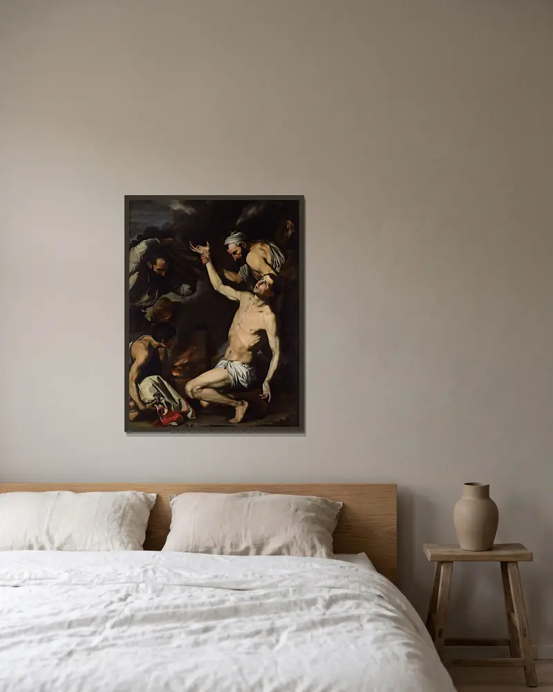 Sankt Lars martyrium av Jusepe de Ribera inramad på en vägg