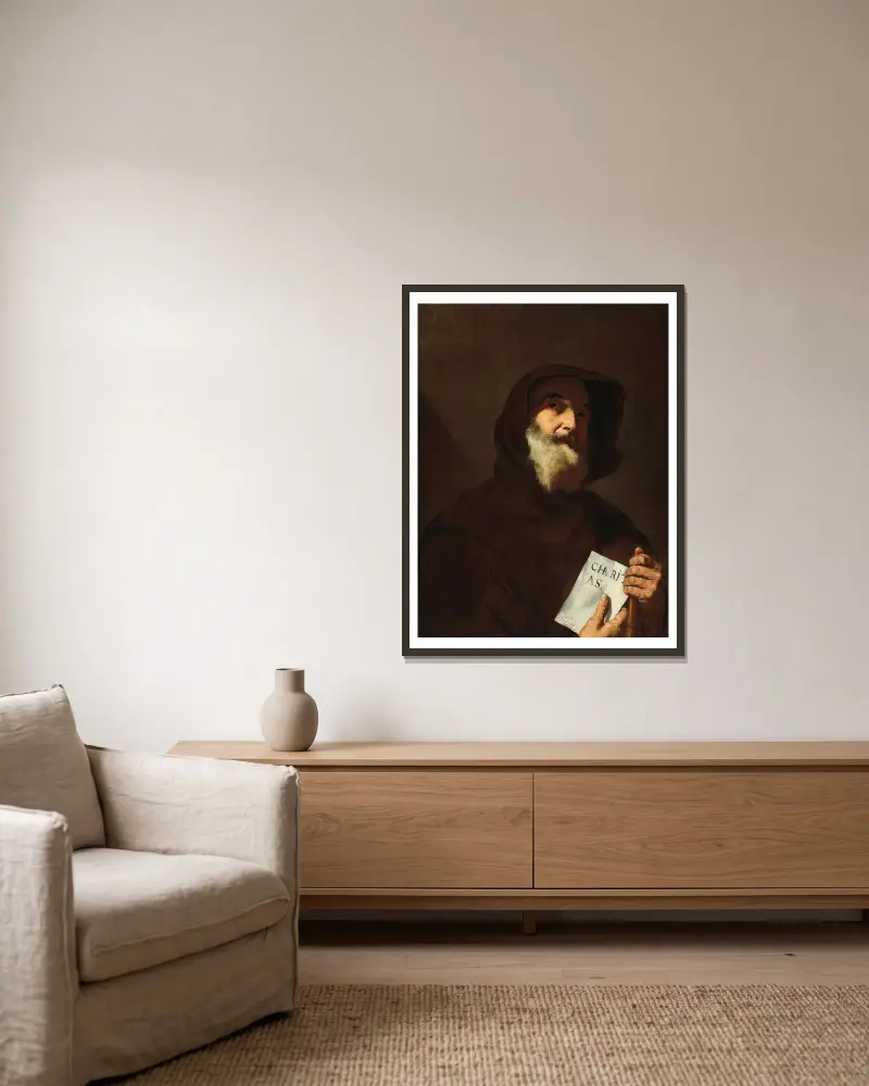 Den helige Franciskus av Paola av Jusepe de Ribera inramad på en vägg