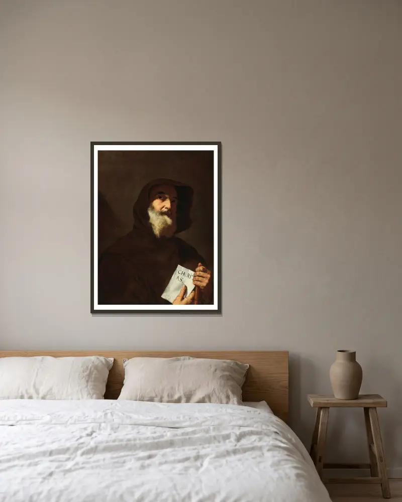 Den helige Franciskus av Paola av Jusepe de Ribera inramad på en vägg