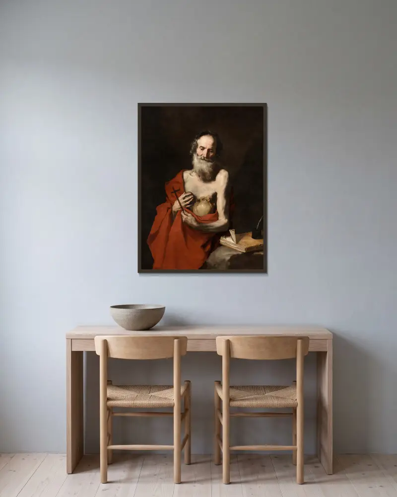 Der heilige Hieronymus, 1638 von Jusepe de Ribera gerahmt an einer Wand