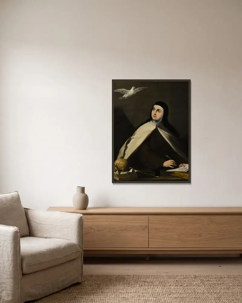 Den heliga Teresa av Ávila av Jusepe de Ribera inramad på en vägg