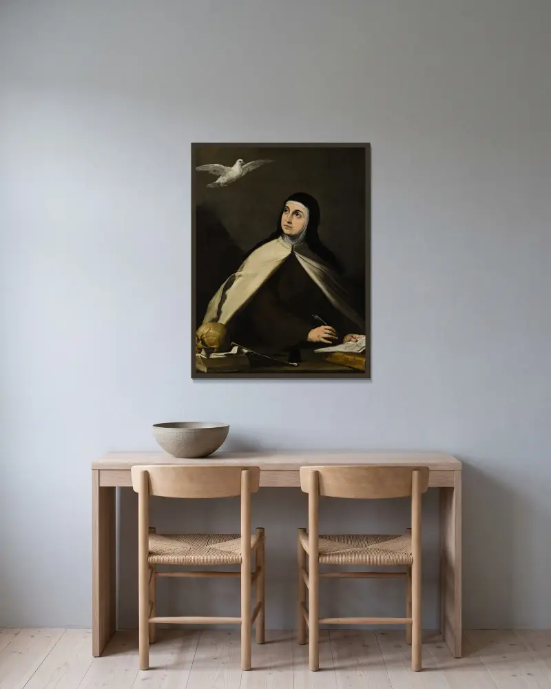 Den heliga Teresa av Ávila av Jusepe de Ribera inramad på en vägg