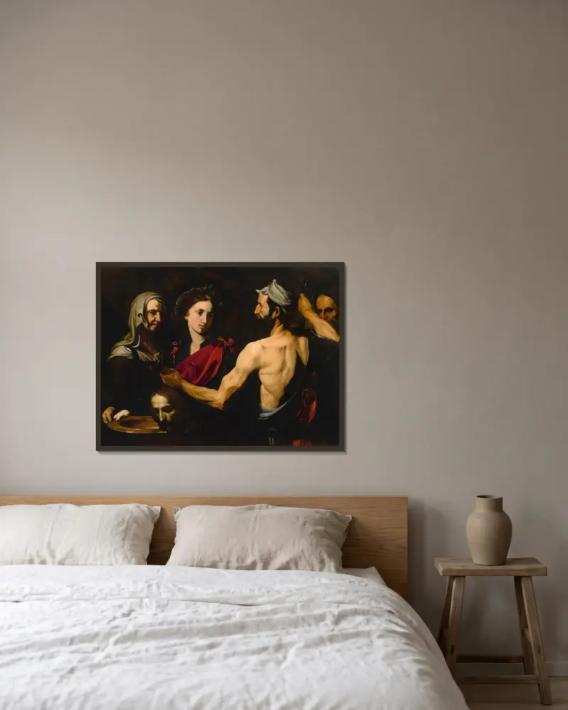 Salome med Johannes Döparens huvud av Jusepe de Ribera inramad på en vägg