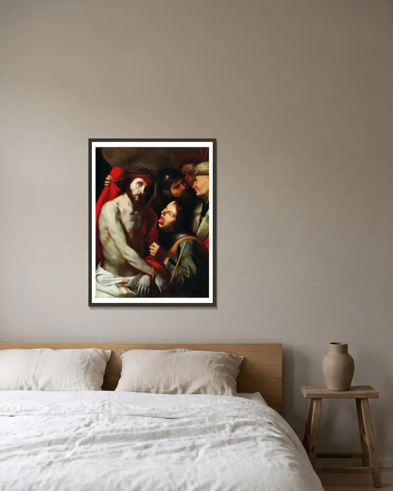 Die Verspottung Christi von Jusepe de Ribera gerahmt an einer Wand