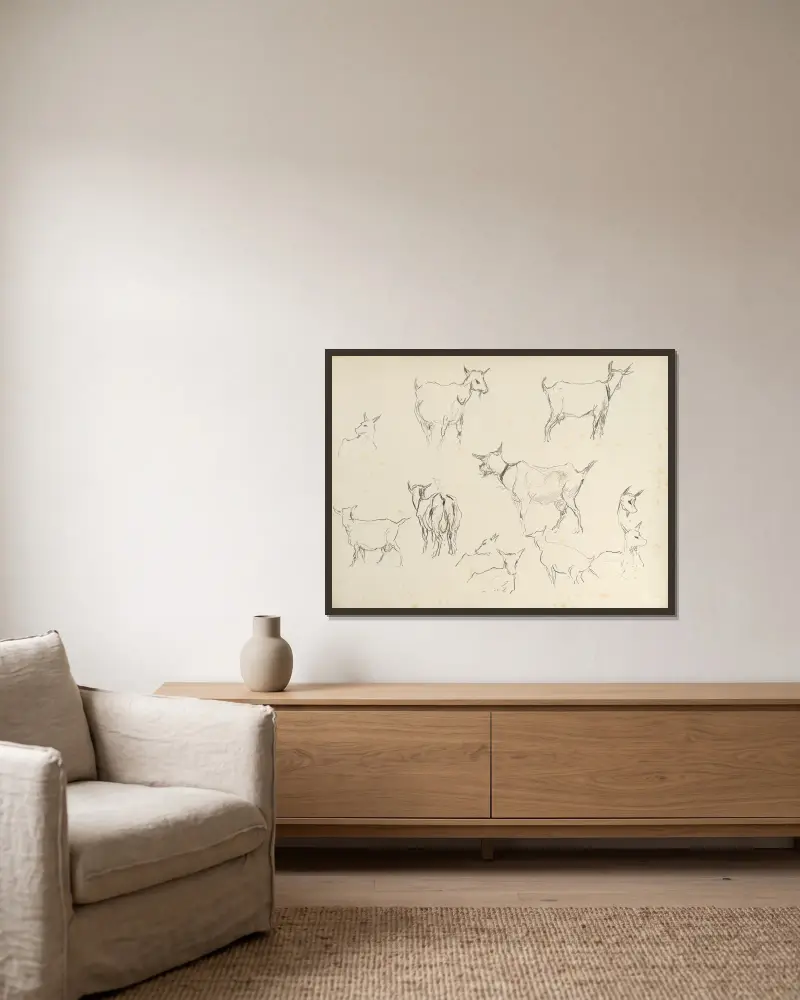 Goats (study) av Rodolphe De Saegher inramad på en vägg