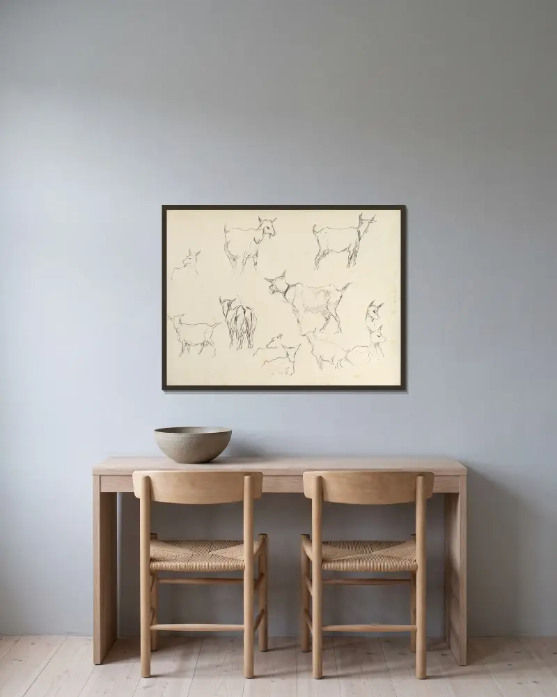 Goats (study) av Rodolphe De Saegher inramad på en vägg