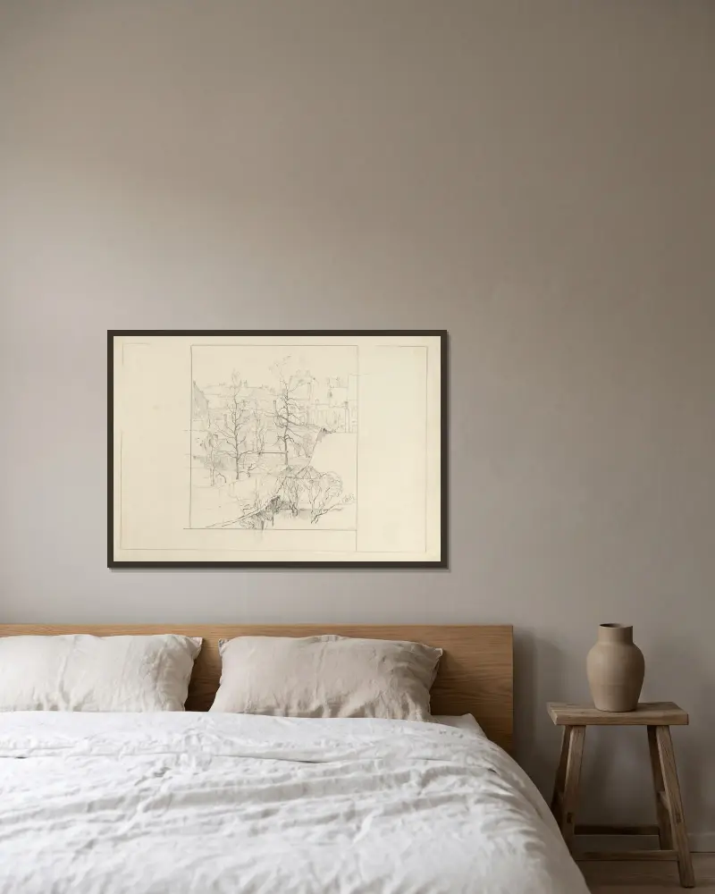 Townscape av Rodolphe De Saegher inramad på en vägg