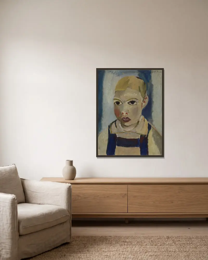 Kinderkopf von Gustave De Smet gerahmt an einer Wand