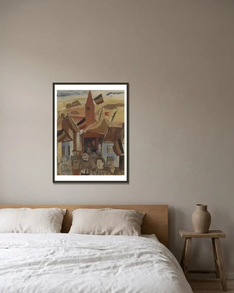 Dorpskermis av Gustave De Smet inramad på en vägg