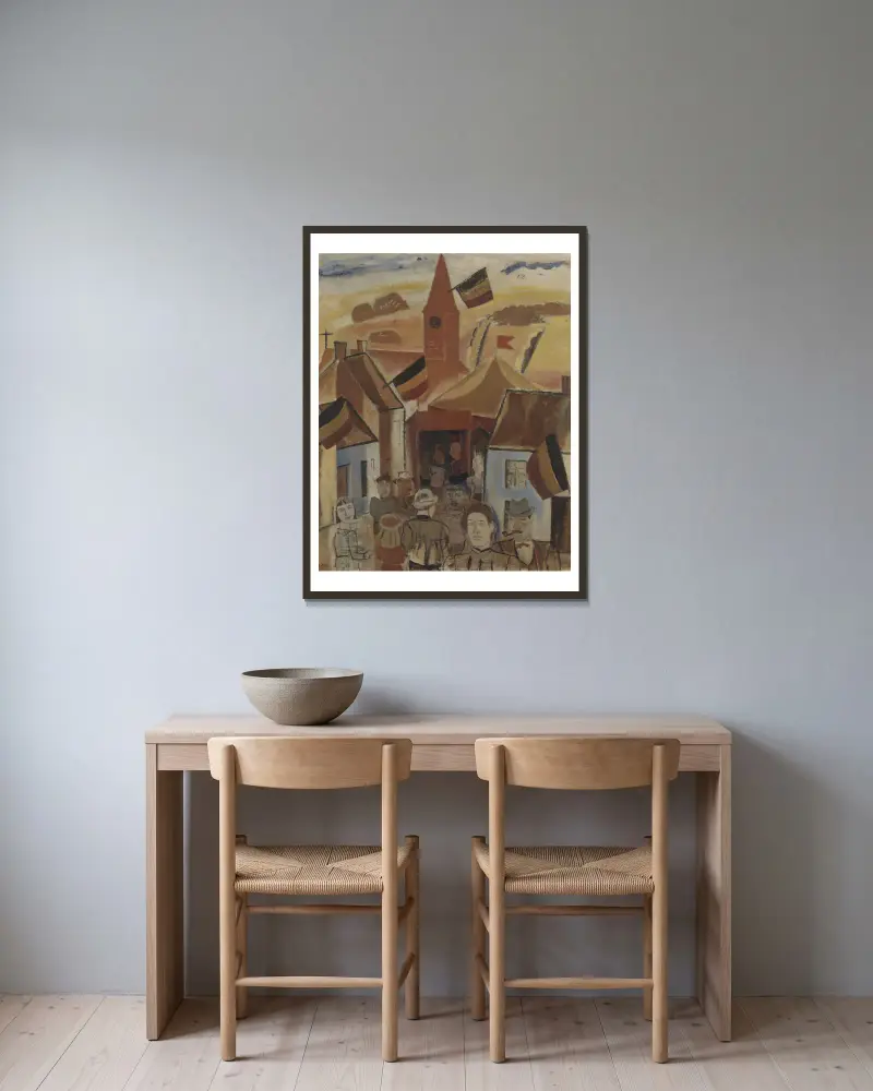 Dorpskermis av Gustave De Smet inramad på en vägg
