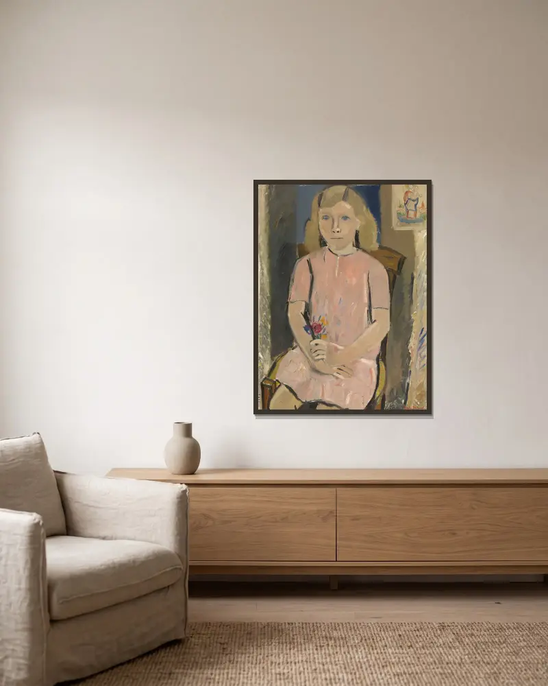 Mädchen in Rosa von Gustave De Smet gerahmt an einer Wand