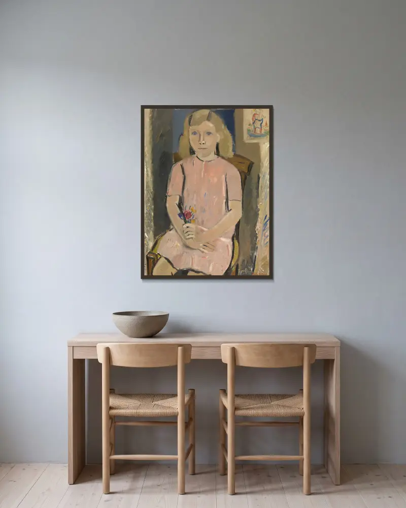 Mädchen in Rosa von Gustave De Smet gerahmt an einer Wand