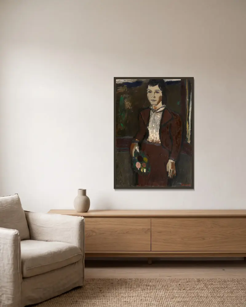 Flicka med bukett av Gustave De Smet inramad på en vägg
