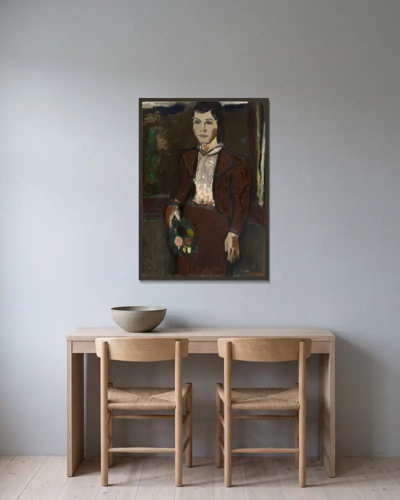 Flicka med bukett av Gustave De Smet inramad på en vägg