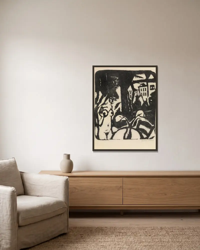 Interieur mit Aktstudie von Gustave De Smet gerahmt an einer Wand