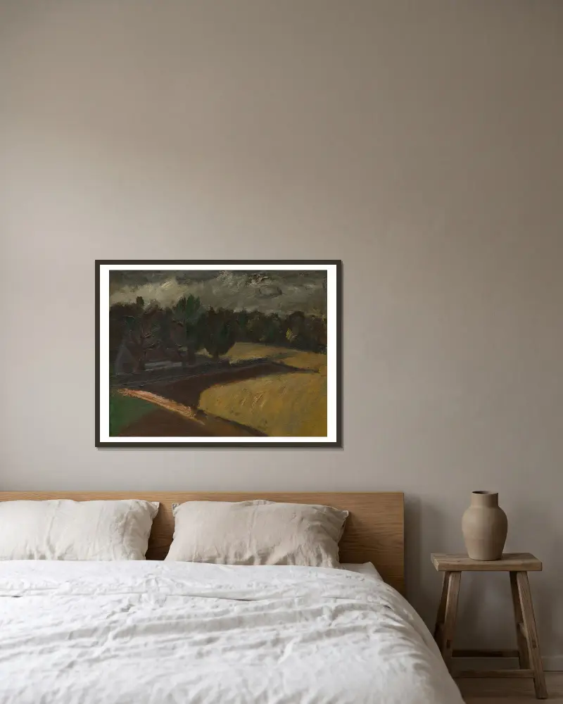 Landscape av Gustave De Smet inramad på en vägg