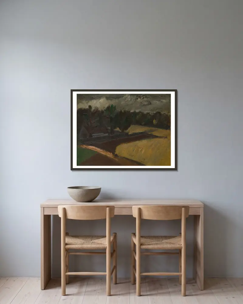 Landscape av Gustave De Smet inramad på en vägg