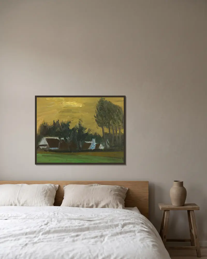 Landskap med svarta italienska popplar av Gustave De Smet inramad på en vägg